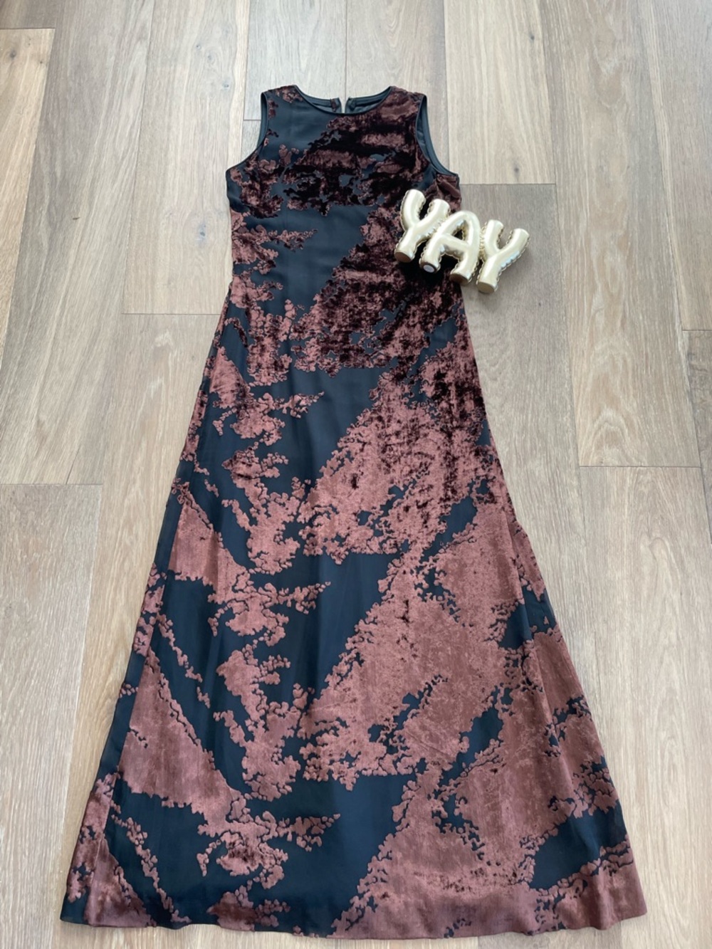 Neiman Marcus Vintage Huey Waltzer Black & Brown Velvet “Burnout” Maxi Dress
